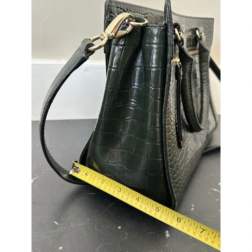 Kate‎ Spade NY Crocodile Embossed Leather Shoulder Satchel Handbag Dark Green